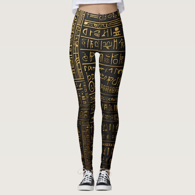 Leggings Hieróglifas Douradas Egípcias (Frente)