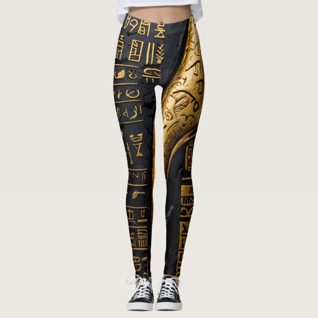 Leggings Hieróglifas Douradas Egípcias (Frente)