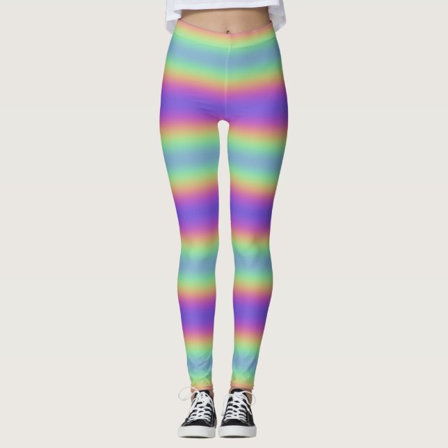 Leggings Horizontais do Arco-Íris Neon Brilhante (Frente)