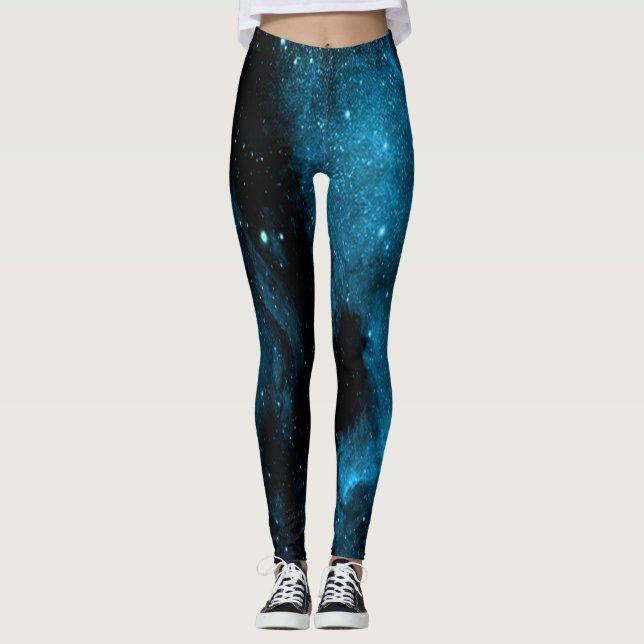 Leggings Impressão da Galáxia Azul (Frente)