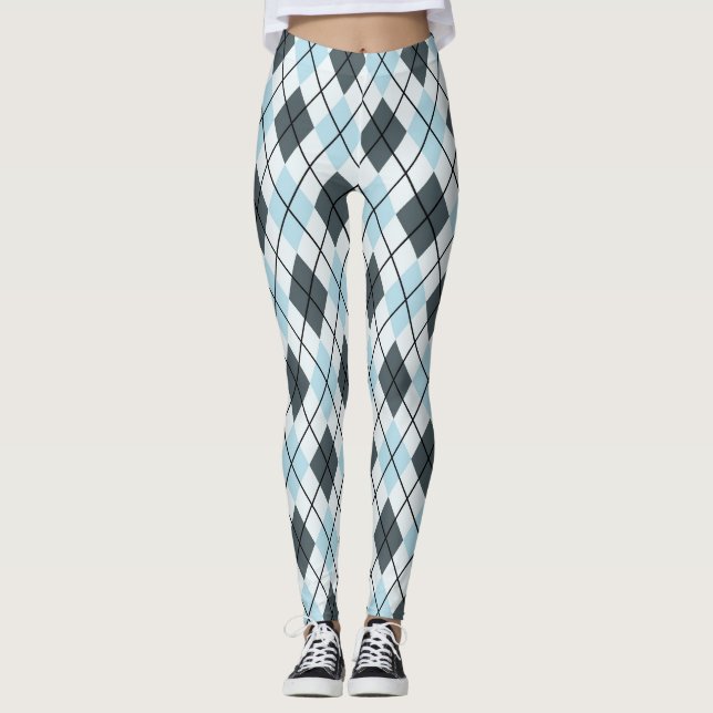 Leggings Impressão de Argyle Azul e Cinza (Frente)