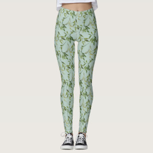 Leggings Impressão de Folha de Cores Aquáticas B