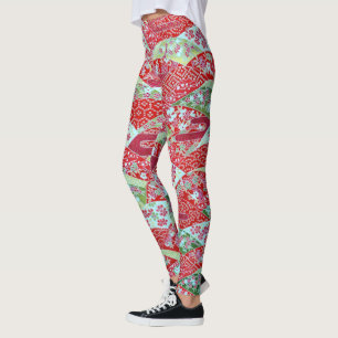 Leggings Japonês Washi Vermelho Floral Origami Yuz