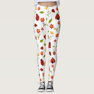 Leggings Jardim Floral Margarida Vermelha Joaninha