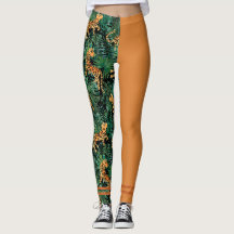 Leggings Laranja com Estampa de Tigre na Selva