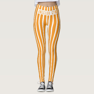 Leggings Laranja e Branco Listrado Vertical Nome P