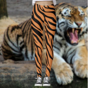 Leggings Laranja Listras de Tigre – Impressão Anim
