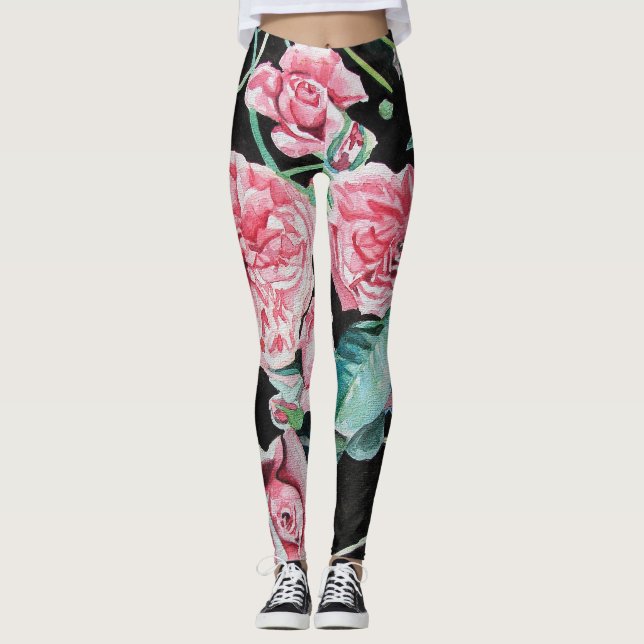 Leggings lindas de rosas rosa velhas (Frente)