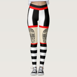 Leggings Listradas com Tatuagem de Caveira