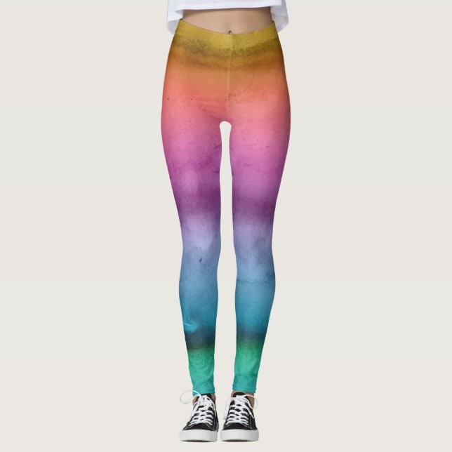 Leggings Listradas de Arco-Íris Personalizáveis (Frente)