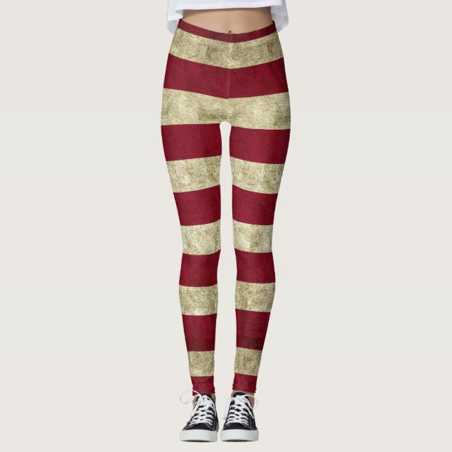 Leggings Listradas de Branco e Vermelho (Frente)