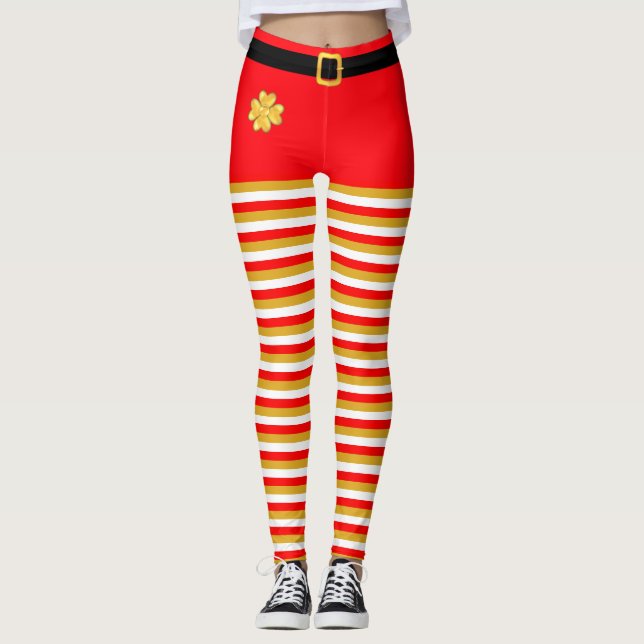 Leggings listradas de elfo de Natal elegante (Frente)
