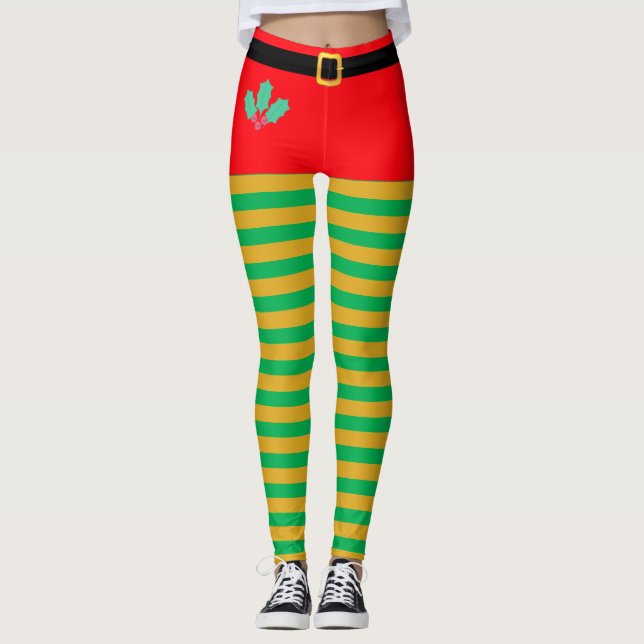 Leggings listradas de Natal Fashion Elf (Frente)