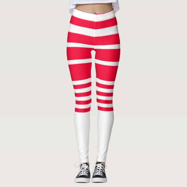 Leggings Listradas de Vermelho e Branco Calções (Frente)