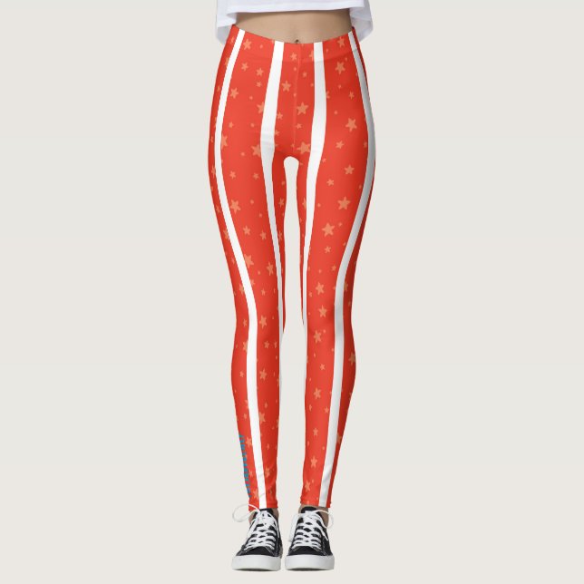 Leggings Listradas Vermelhas e Brancas com Estrela (Frente)