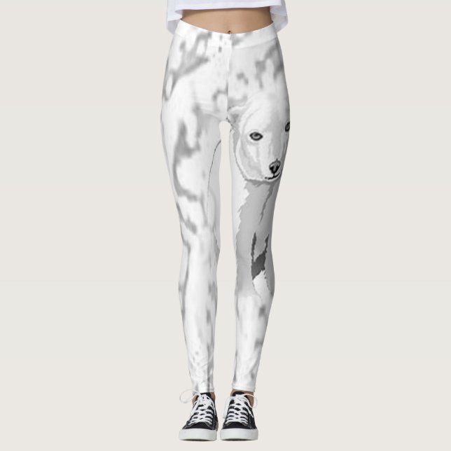 Leggings Longas de Urso Polar Branco (Frente)