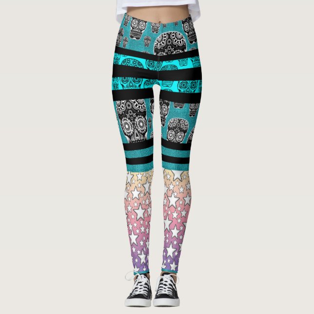 Leggings Loucas de Caveira e Estrela (Frente)
