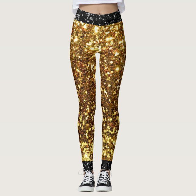 Leggings luminosas Douradas e pretas (Frente)
