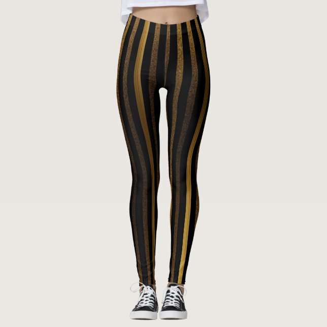 Leggings Luxuosas com Listras Pretas e Douradas (Frente)