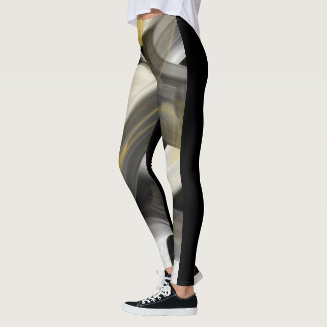 Leggings Malhação Abstrato Art Preto Branco Dourad (Esquerda)
