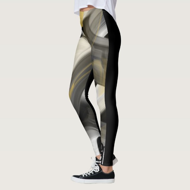 Leggings Malhação Abstrato Art Preto Branco Dourad (Esquerda)