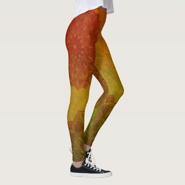 Leggings Mandala Verde Salvia e Vermelho Enferruja (Direita)