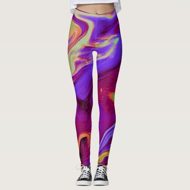 Leggings marmoreadas em Maroon e exercício de dive (Frente)