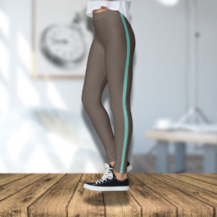Leggings Marrons Elegantes com Listra Lateral Azul
