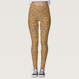 Leggings marrons lisos com estampa de leopardo
