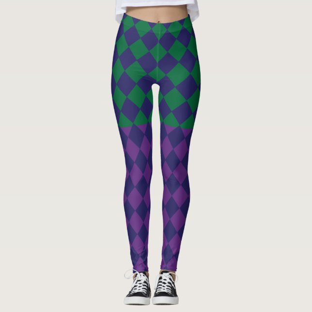 Leggings menores, púrpura e verde, verificadas. (Frente)
