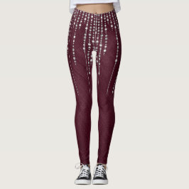 Leggings Miçangas Maroon e Prata