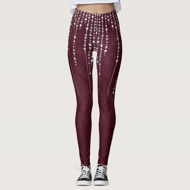 Leggings Miçangas Maroon e Prata (Frente)