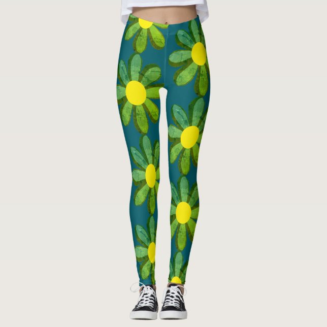 Leggings Mod flor  amarelo e verde (Frente)
