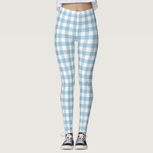 Leggings Mulheres De Gingham Azul Claro