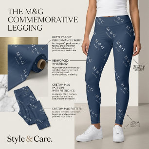 Leggings Navy Elegantes com Padrão de Data e Monog