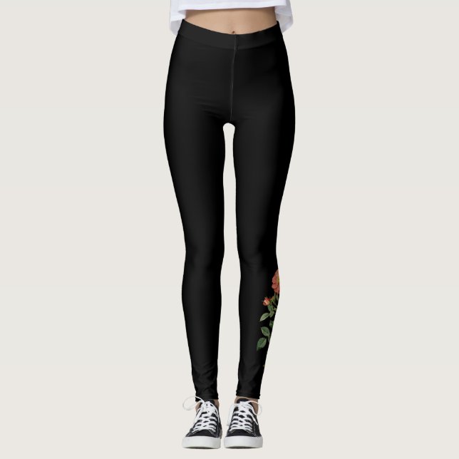 Leggings Negras Botânicas Vintage Rosa Bloom (Frente)
