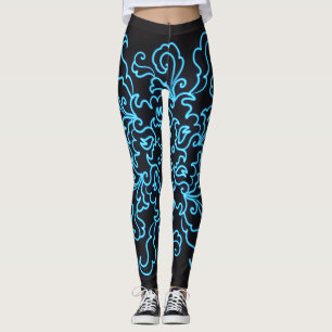 Leggings Negras de Tendência de Arte Negra Azul Ne
