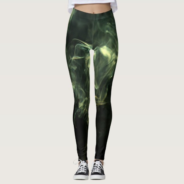 Leggings Neon Green Smoking Design sobre preto (Frente)