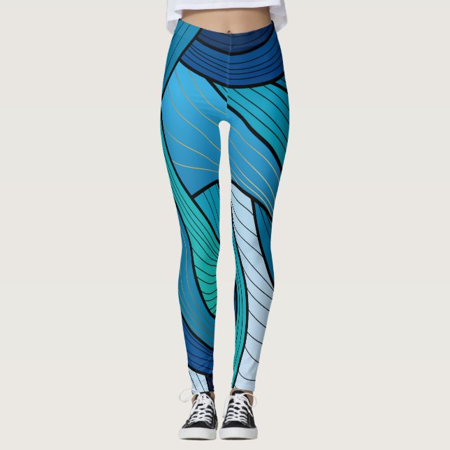 Leggings Onda Abstrata Turquesa Azul (Frente)