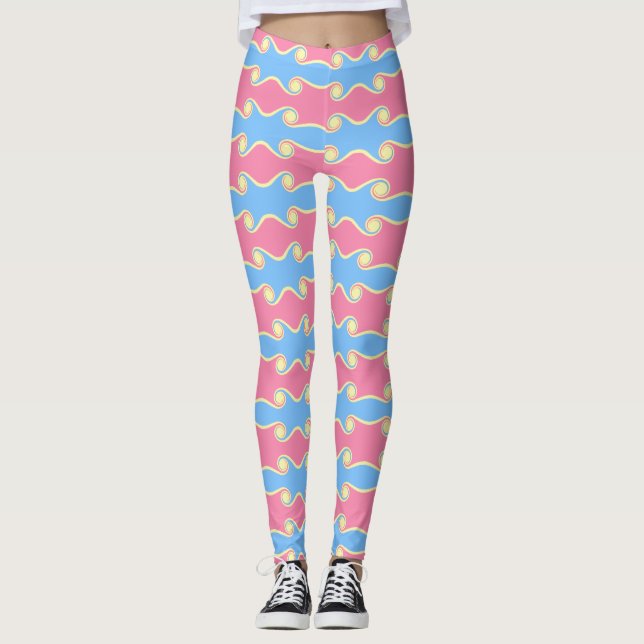 Leggings Ondas Abstratas Giratórias em cores pasté (Frente)