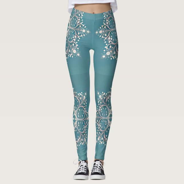 Leggings ~ padrão Aqua e Branco ~  (Frente)