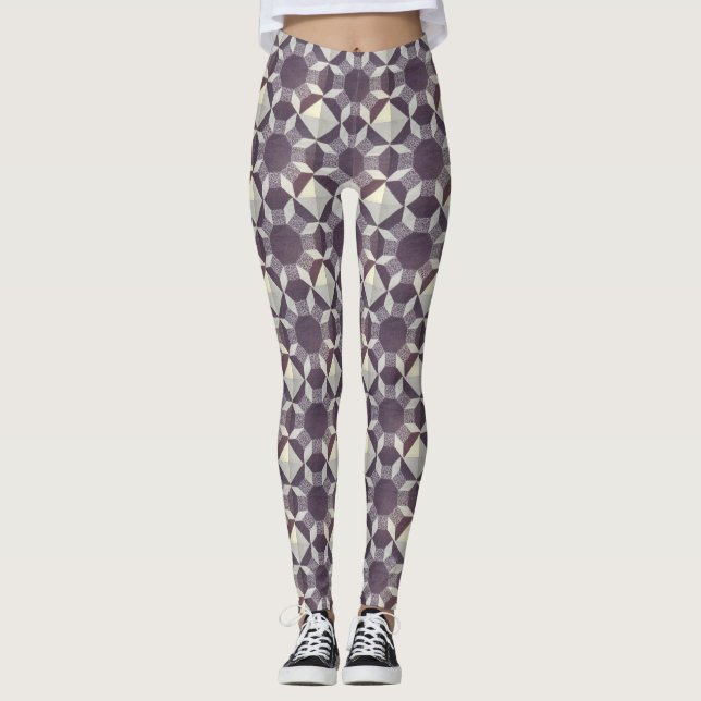 Leggings - Padrão colado em roxo e branco (Frente)