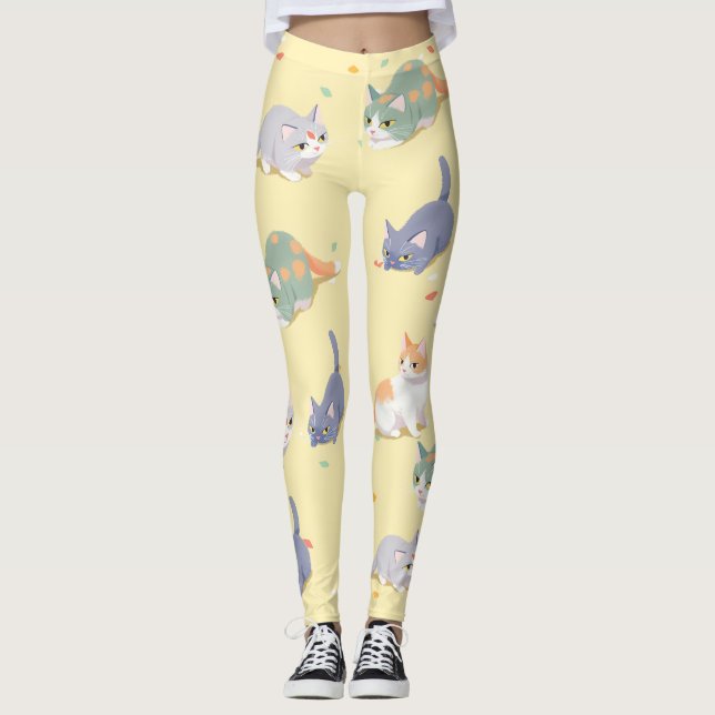 Leggings Padrão de Gatinho Fofo (Frente)