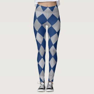 Leggings Padrão de Harlequin Azul e Prateado