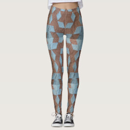 Leggings - Padrão de inclinação azul e marrom