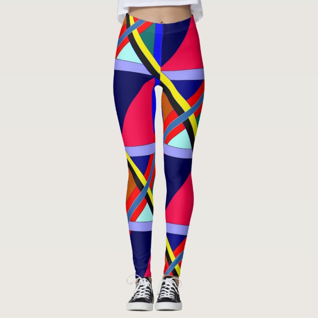 Leggings Padrão de Interseção Colorida (Frente)