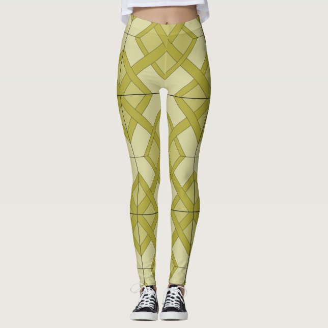 Leggings - Padrão de letargia em amarelo-verde (Frente)