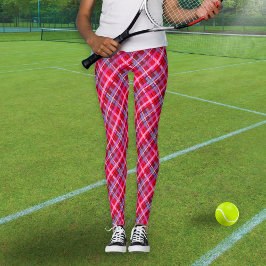 Leggings Padrão de Xadrez de Tartan Vermelho e Ros