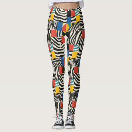 Leggings Padrão do Bloco de Zebra Colorida Retroat