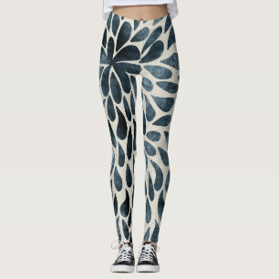 Leggings Padrão Petal Floral Azul Meia-Noite